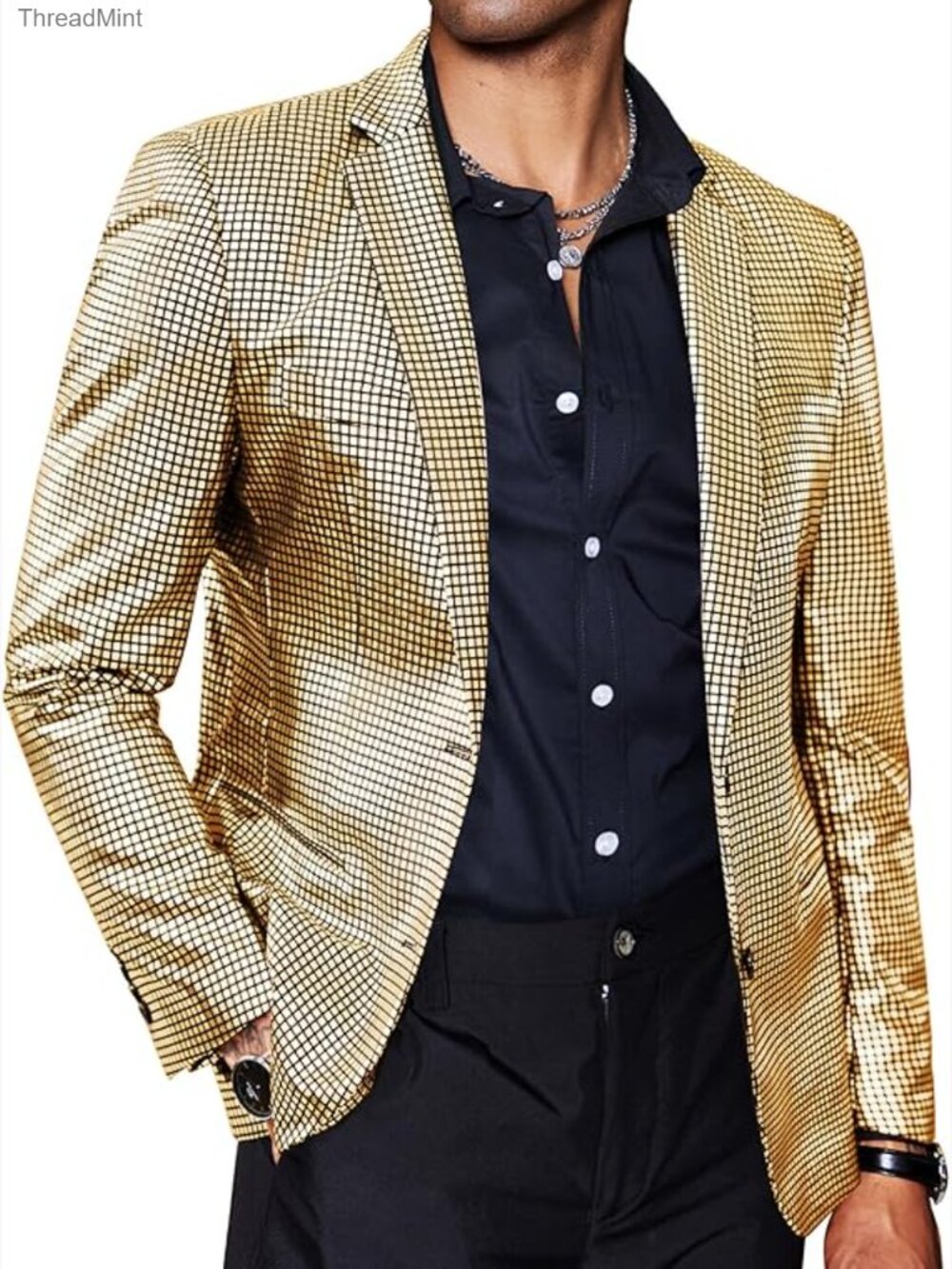 Men's Metallic Blazer Regular Fit 70s Disco Party Sport Coat